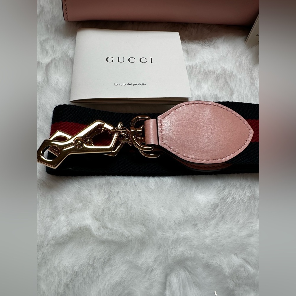Gucci Blush Pink Leather Bag with Red and navy Strap-with bamboo handle - Picture 11 of 16